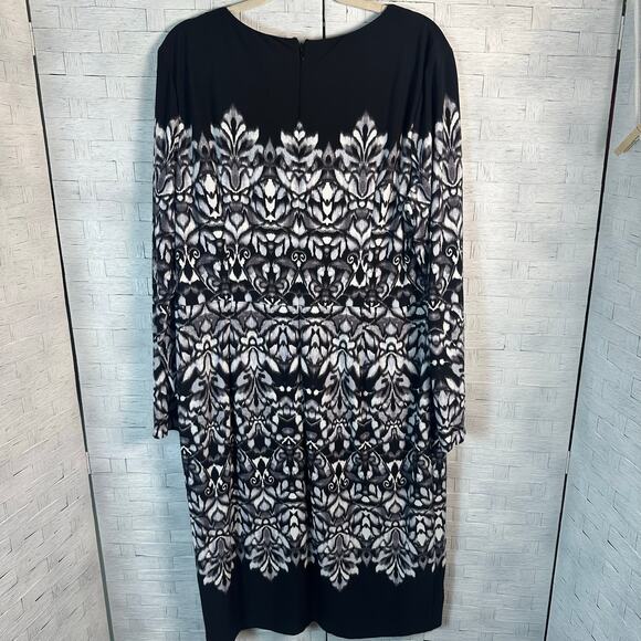 Liz Claiborne black & white sheath dress bodycon long sleeve mode plus size - Picture 4 of 10